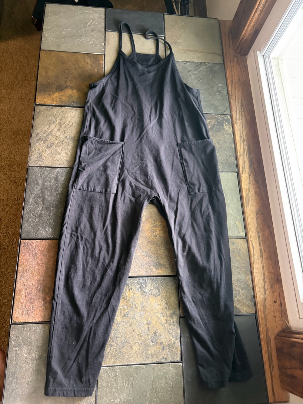 Girls Black Cotton Jumpsuit with Pockets